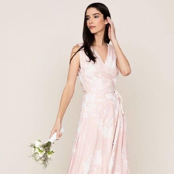 ANTHROPOLOGIE BHLDN YUMI KIM BRIDESMAID SASHAY AWAY WRAP MAXI DRESS BLUSH SZ XL - Picture 2 of 8